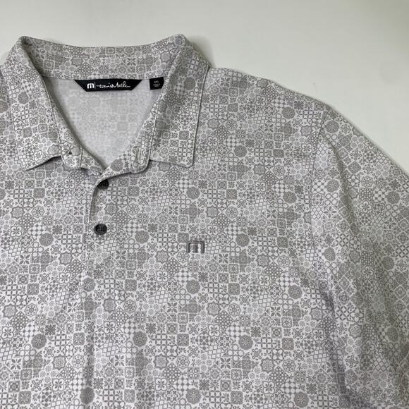 Travis Mathew Polo Shirt Mens 2XL Grey Pima Cotton Blend Geometric Printed Golf - Picture 3 of 10
